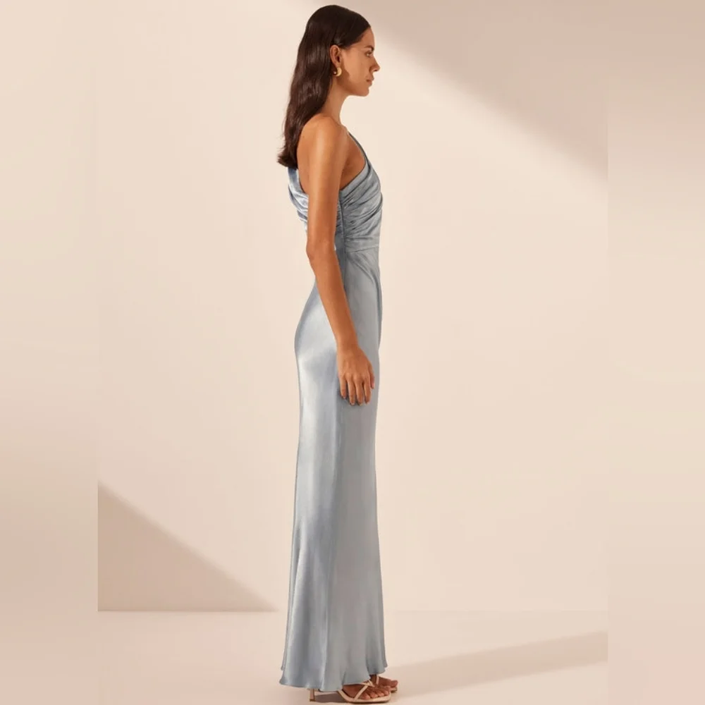 NWT- Shona Joy La Lune Gathered One Shoulder Maxi Dress in Powder Blue Sz 2 - Picture 2 of 14
